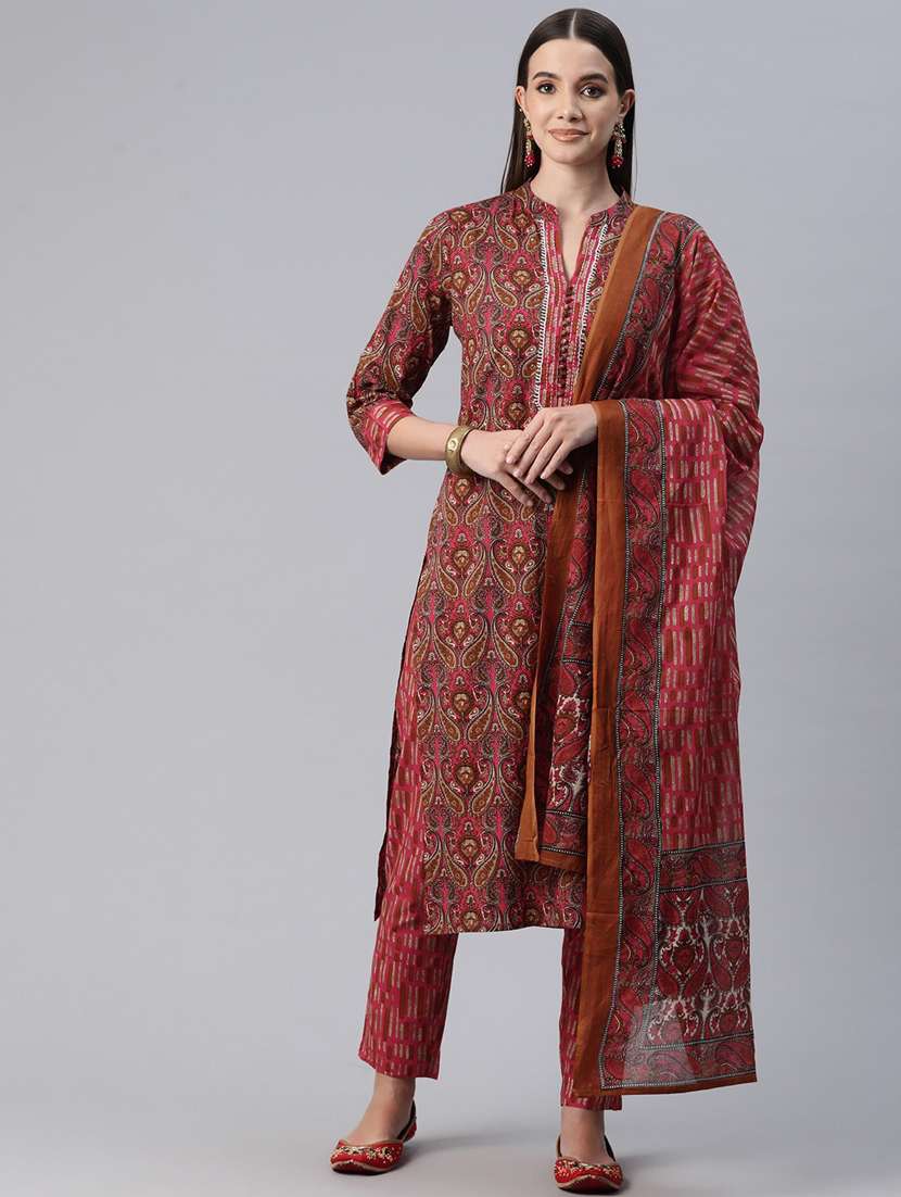 women three quarter sleeve kurta pant with dupatta set - 20999747 -  Zoom Image - 0