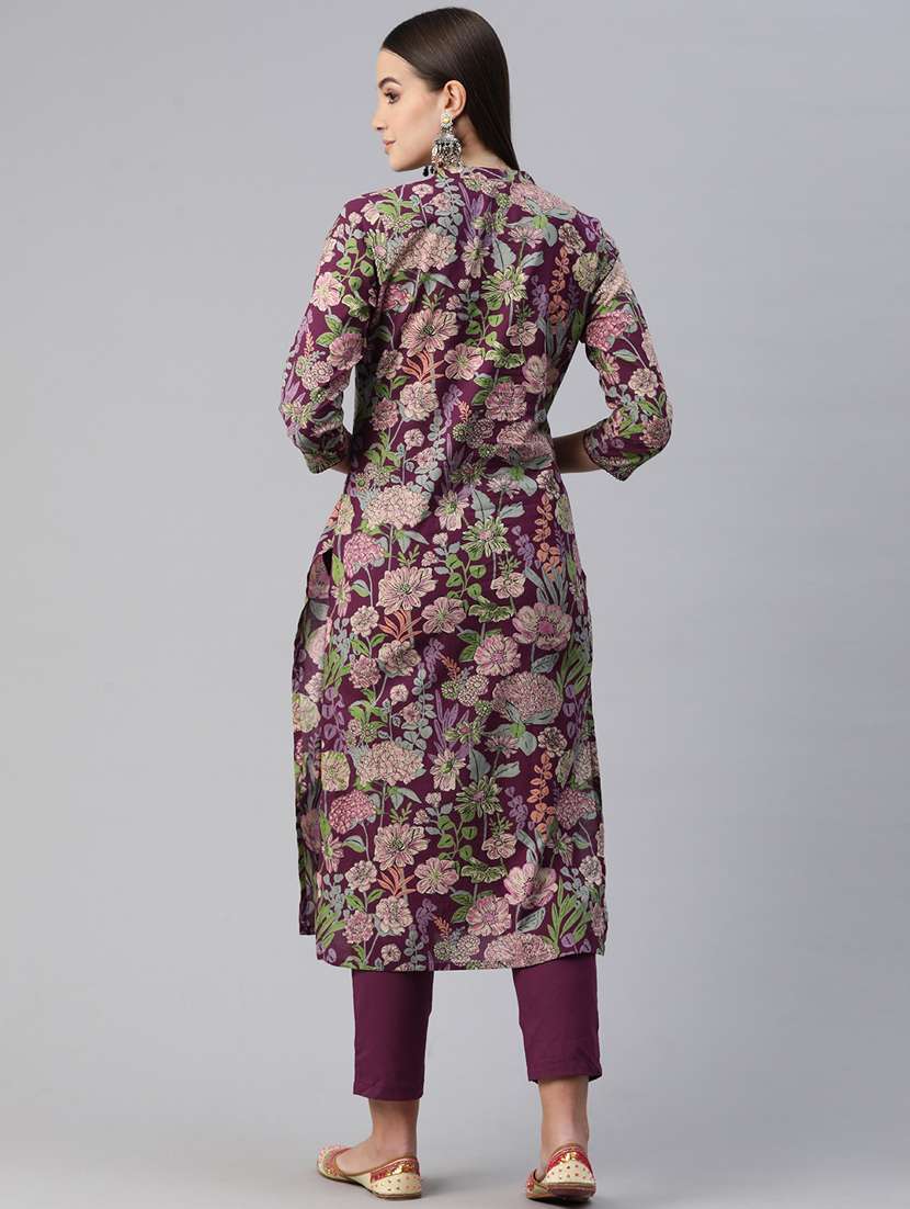 women three quarter sleeve kurta pant set - 20999769 -  Standard Image - 3