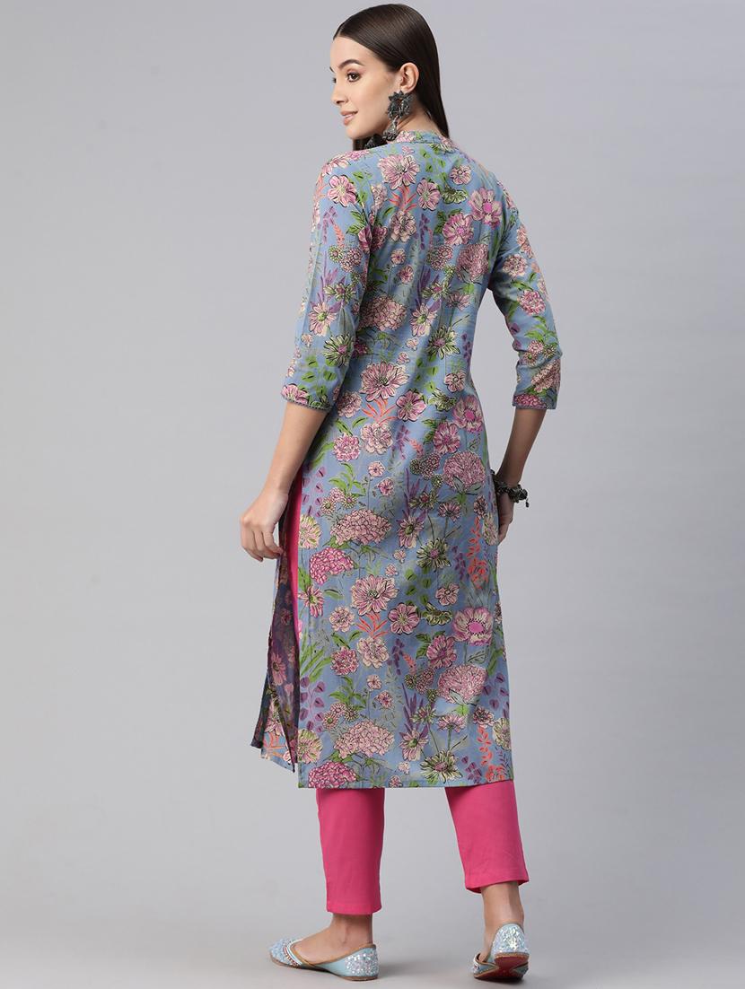 grey printed kurta pant set - 20999772 - Standard Image - 3