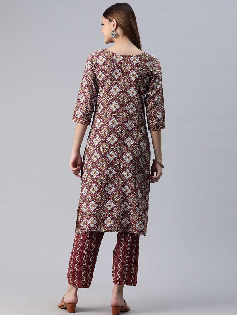 maroon printed kurta pant set - 20999775 -  Standard Image - 3