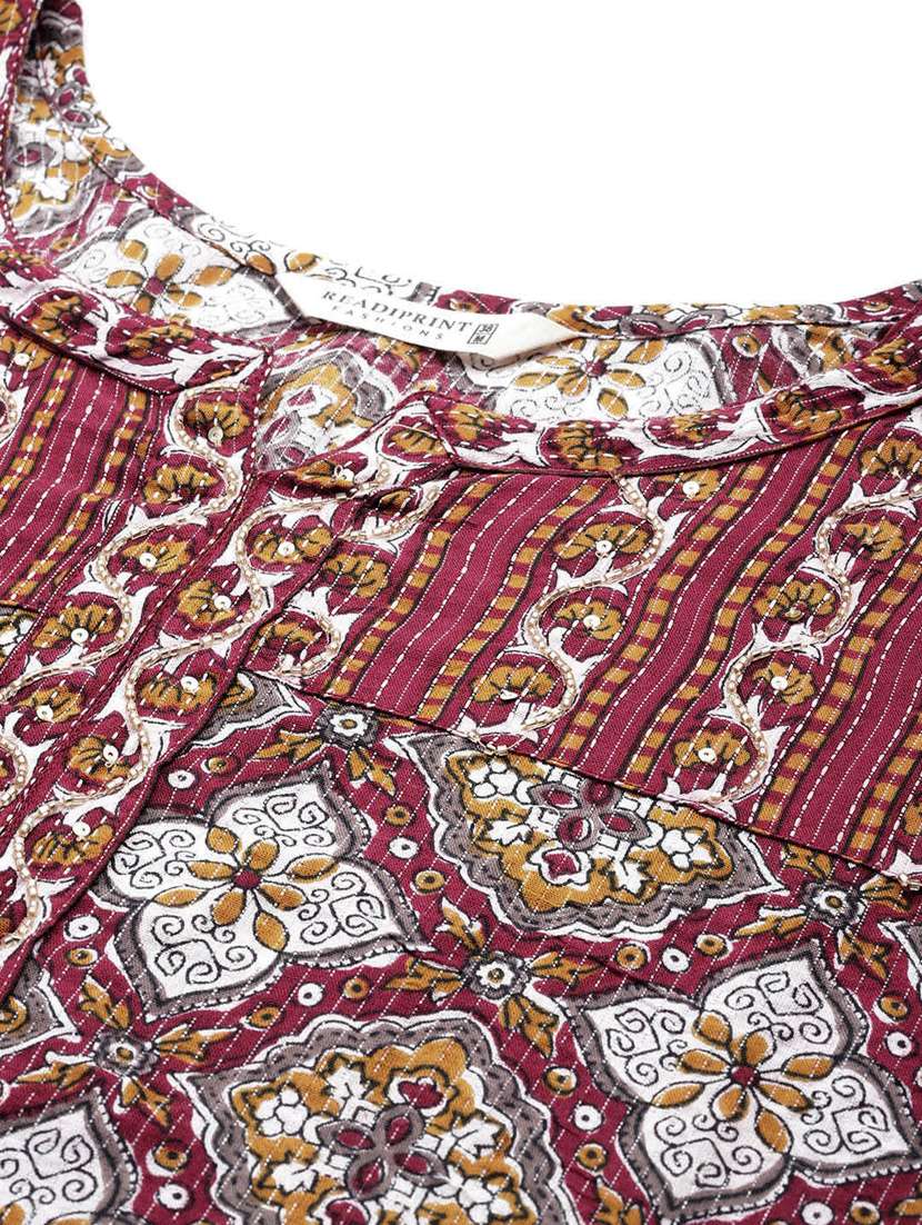 maroon printed kurta pant set - 20999775 -  Standard Image - 5