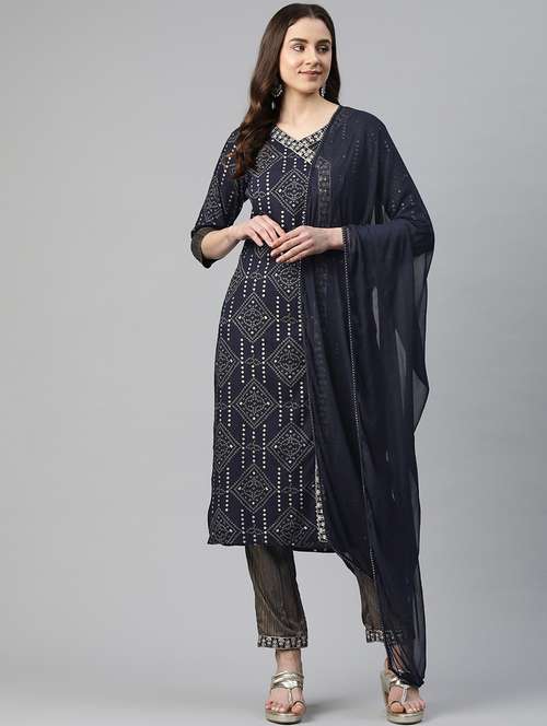women three quarter sleeve kurta pant with dupatta set - 20999779 - Standard Image - 0