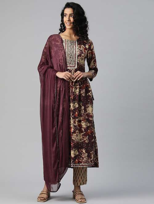 women three quarter sleeve kurta pant with dupatta set - 20999786 -  Standard Image - 0