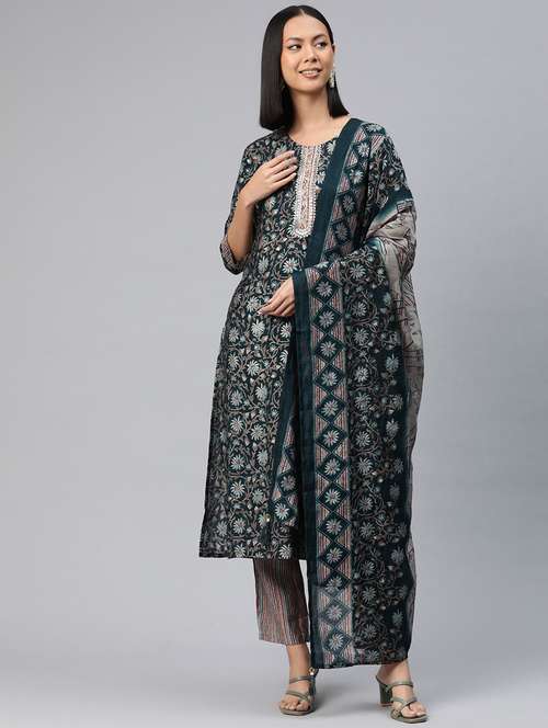 women three quarter sleeve kurta pant with dupatta set - 20999796 -  Standard Image - 0