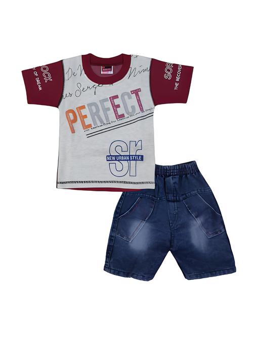 maroon printed detailed t-shirt & shorts set - 20999866 -  Standard Image - 0