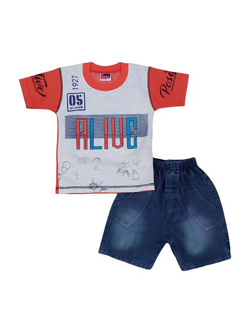 kids round neck typographic printed shorts set  - 20999906 -  Standard Image - 0