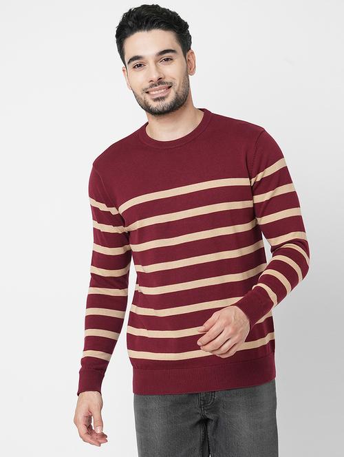 maroon cotton striped sweatshirt - 21000382 - Standard Image - 0