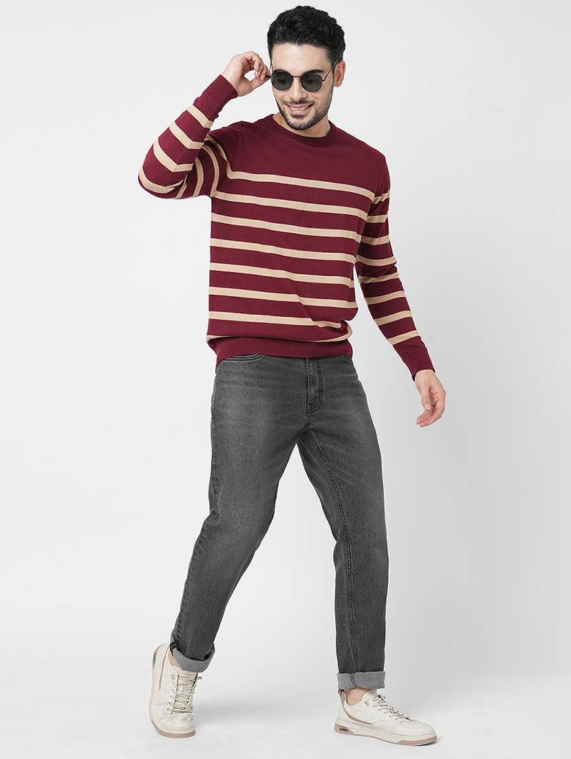 maroon cotton striped sweatshirt - 21000382 - Standard Image - 3