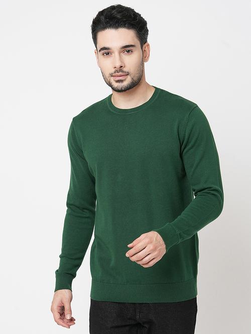 men bottle green cotton plain sweatshirt - 21000389 - Standard Image - 0