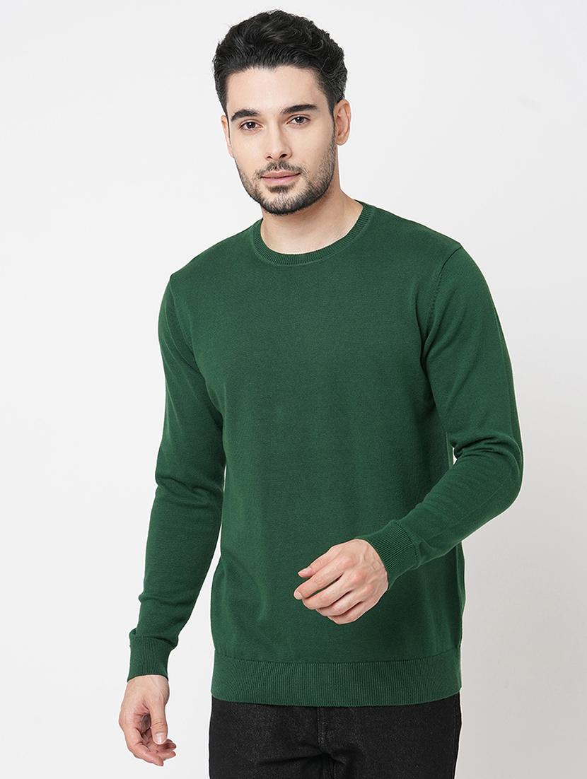 men bottle green cotton plain sweatshirt