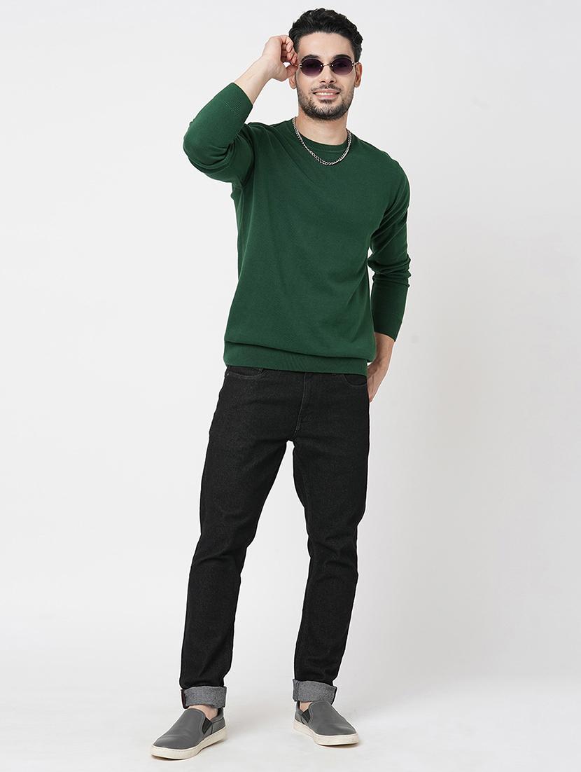 men bottle green cotton plain sweatshirt - 21000389 - Standard Image - 3