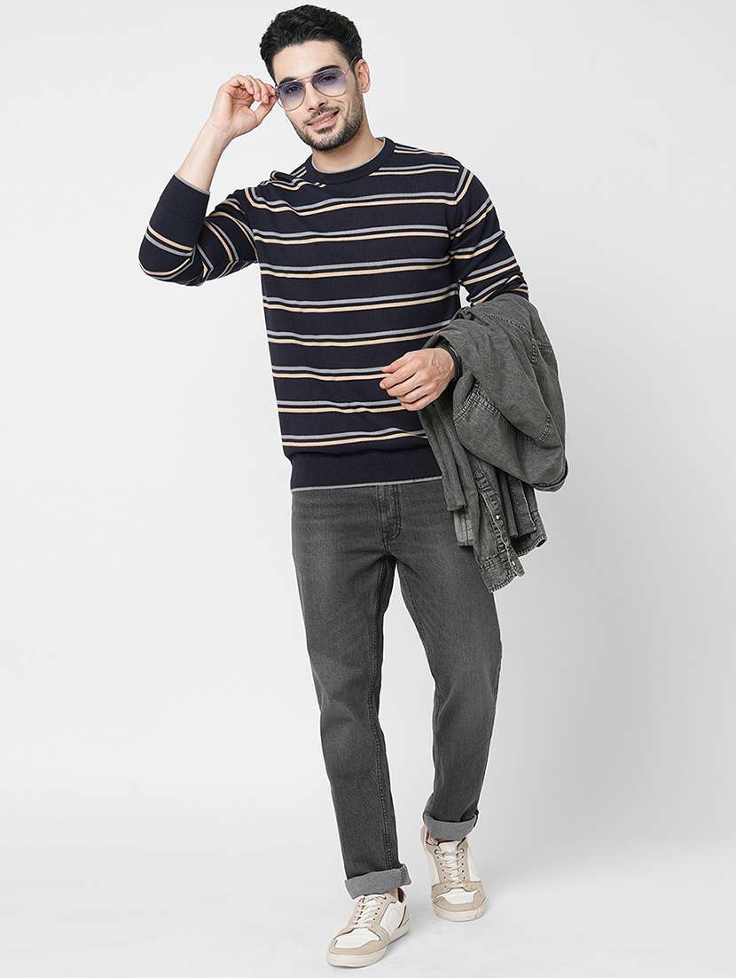 black cotton striped pullover - 21000400 - Standard Image - 3