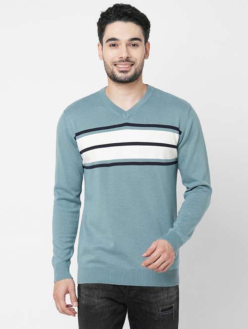 light blue cotton striped pullover - 21000401 -  Standard Image - 0