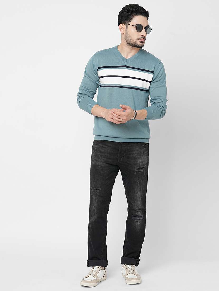 light blue cotton striped pullover - 21000401 - Standard Image - 3