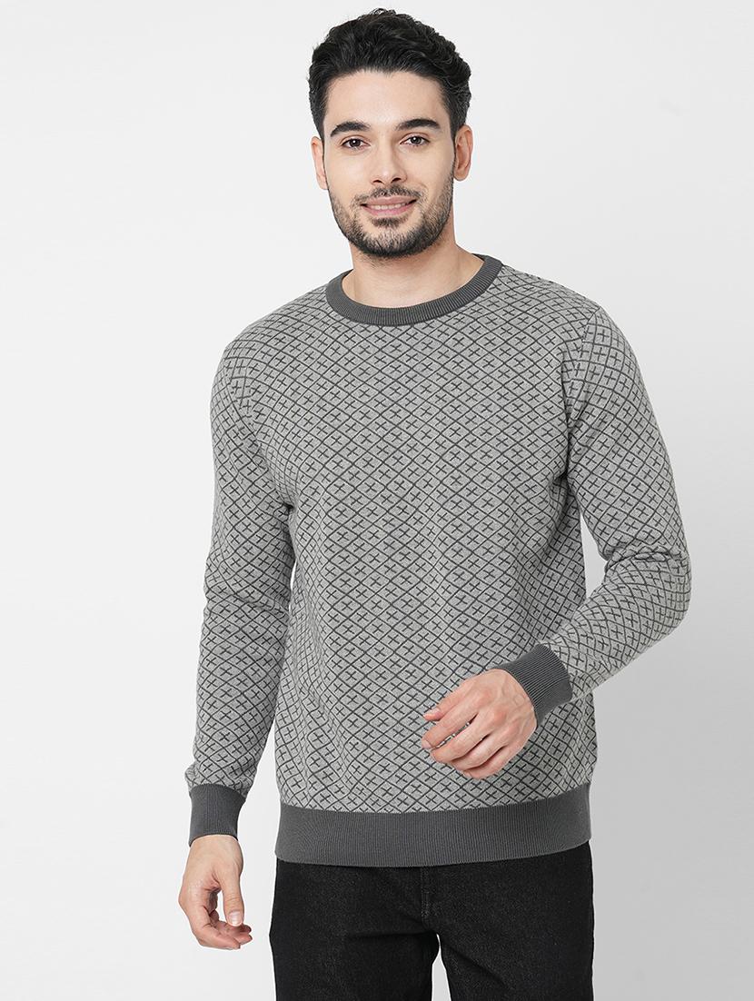 grey cotton self design pullover