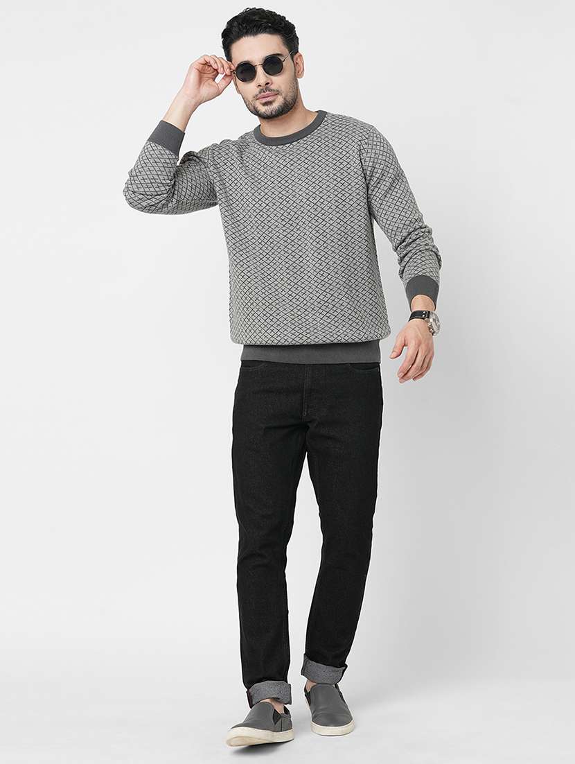 grey cotton self design pullover - 21000403 - Standard Image - 3