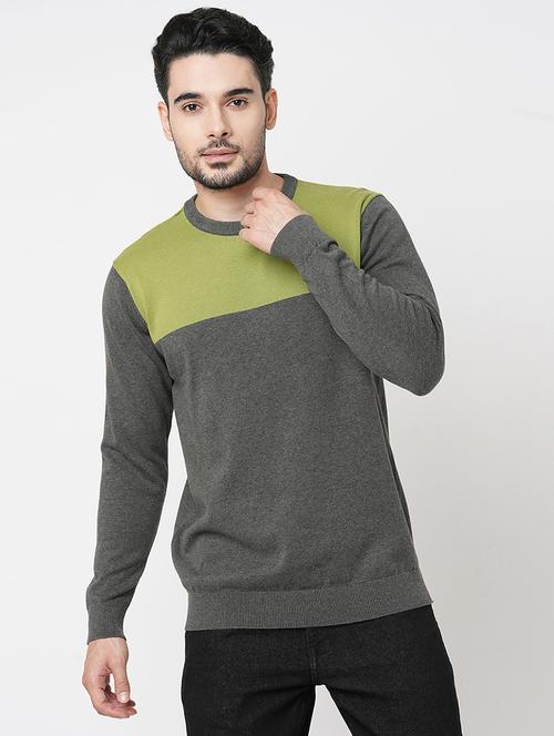 grey cotton color block sweatshirt - 21000405 - Standard Image - 0