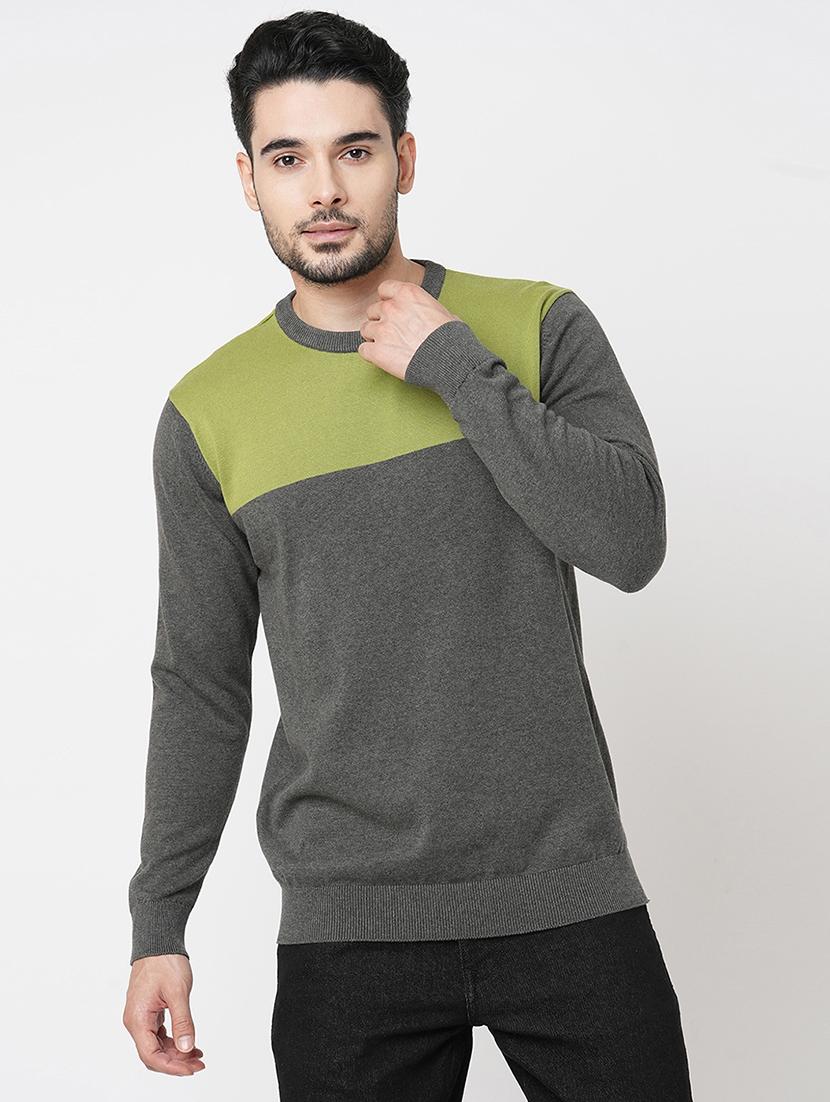 grey cotton color block sweatshirt - 21000405 - Zoom Image - 0
