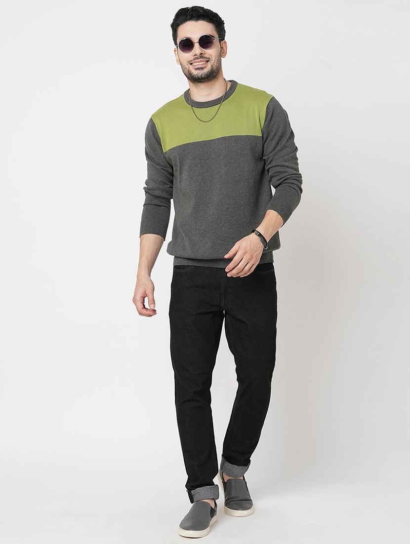 grey cotton color block sweatshirt - 21000405 - Standard Image - 3