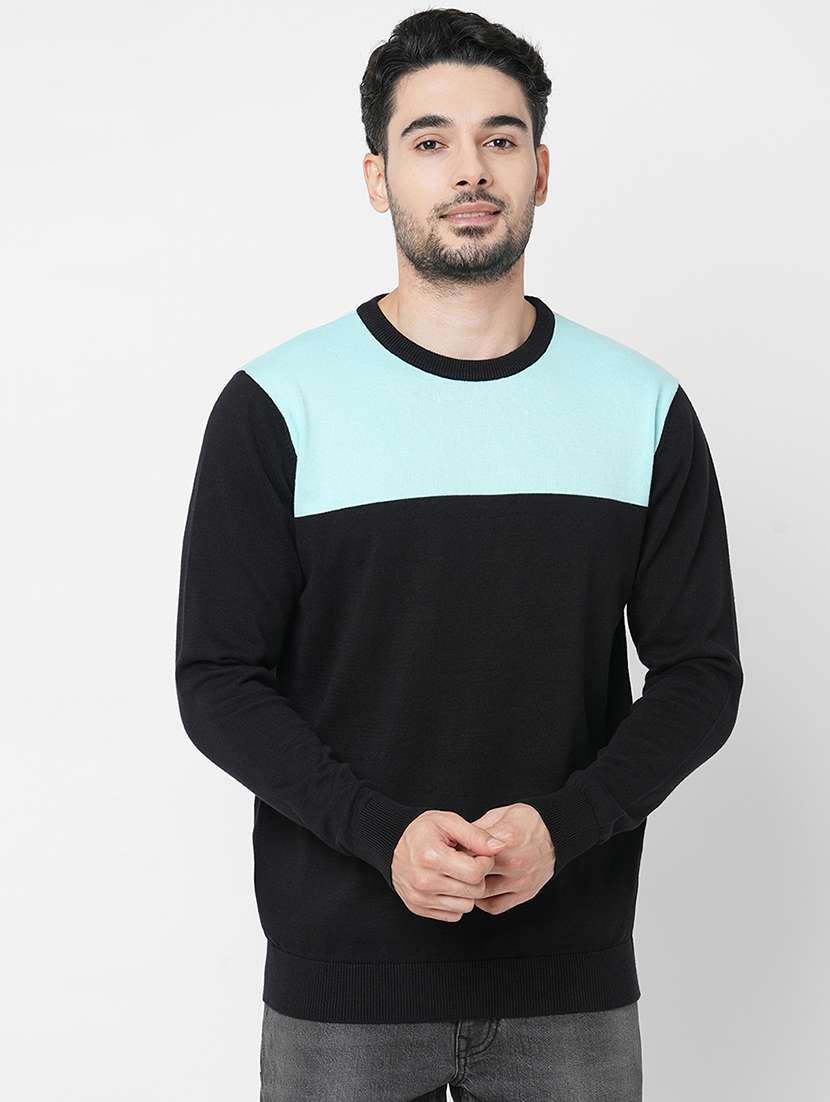 black cotton color block pullover - 21000406 - Zoom Image - 0