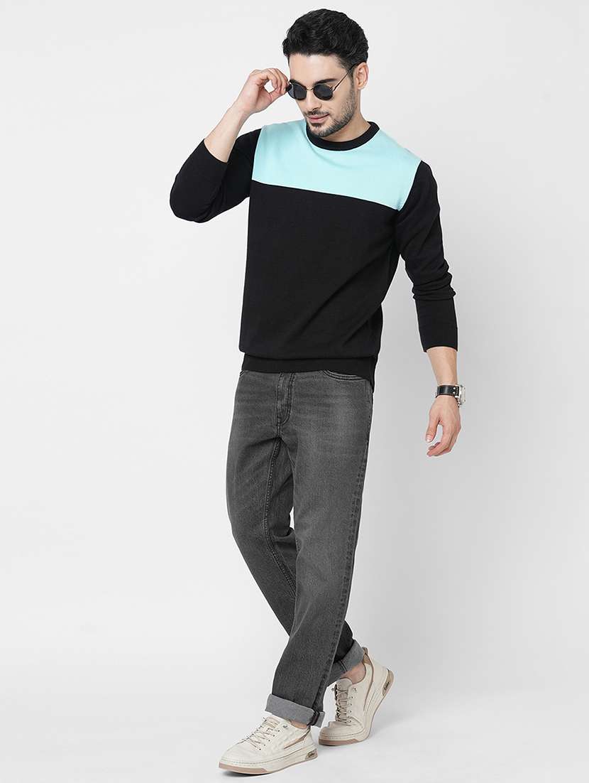 black cotton color block pullover - 21000406 - Standard Image - 3