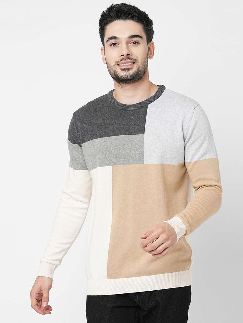 multicolored cotton color block pullover
