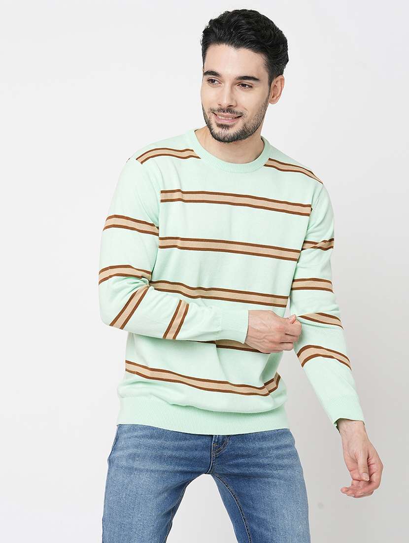 green cotton striped pullover - 21000410 -  Zoom Image - 0