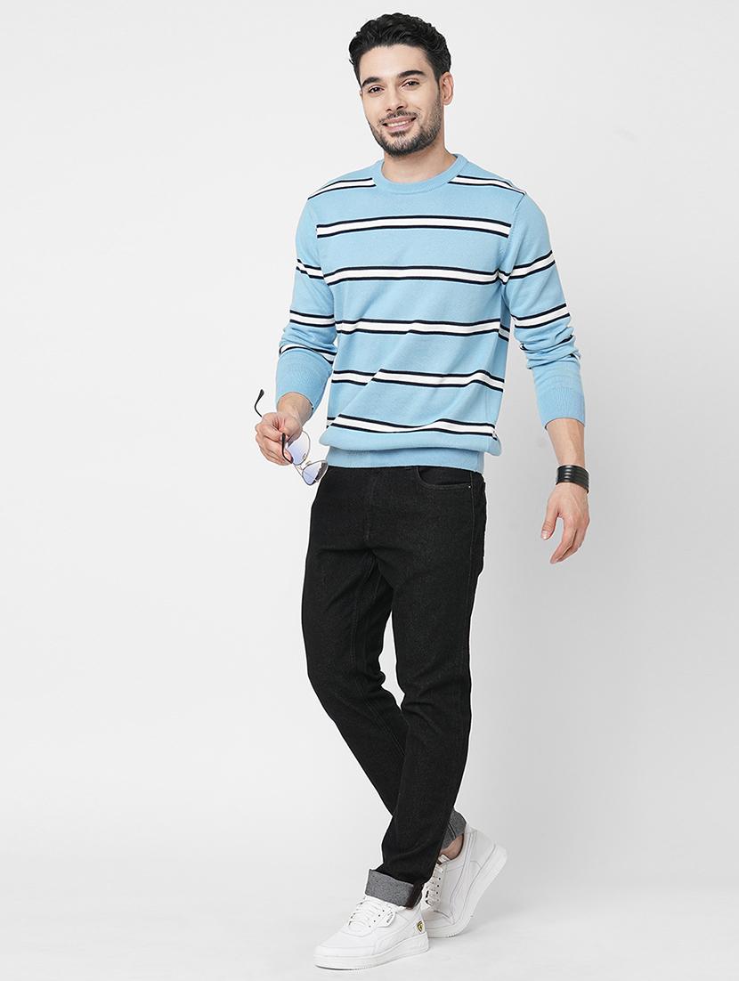 light blue cotton striped pullover - 21000411 - Standard Image - 3