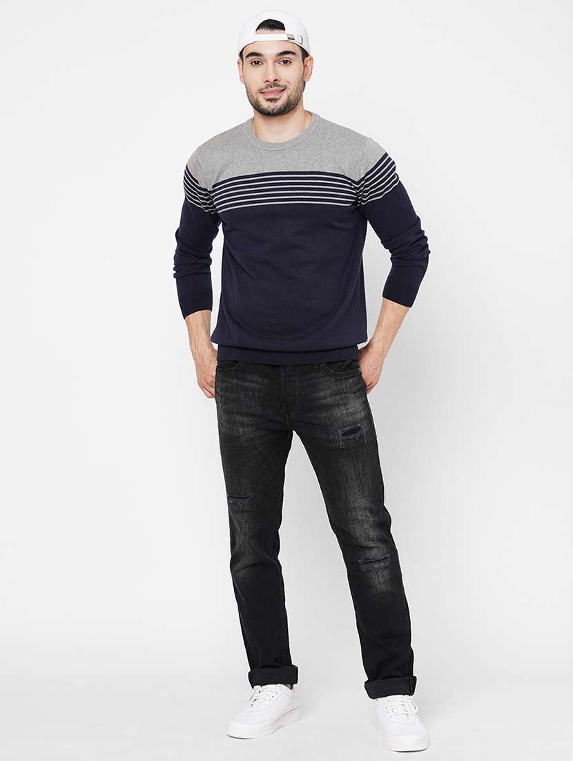 blue cotton color block pullover - 21000423 -  Standard Image - 3