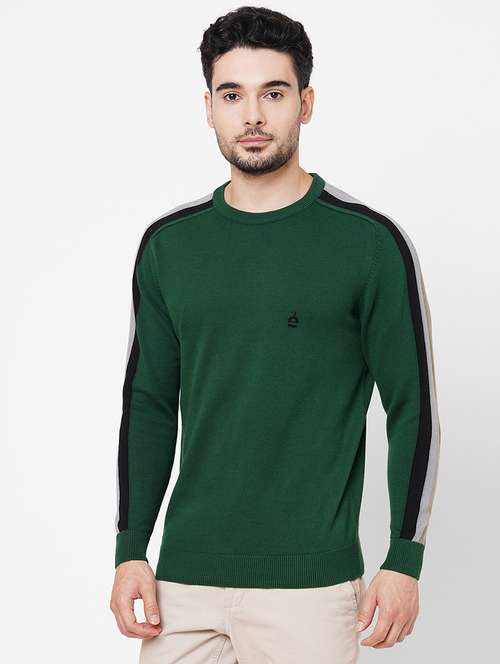 bottle green cotton plain pullover - 21000424 -  Standard Image - 0