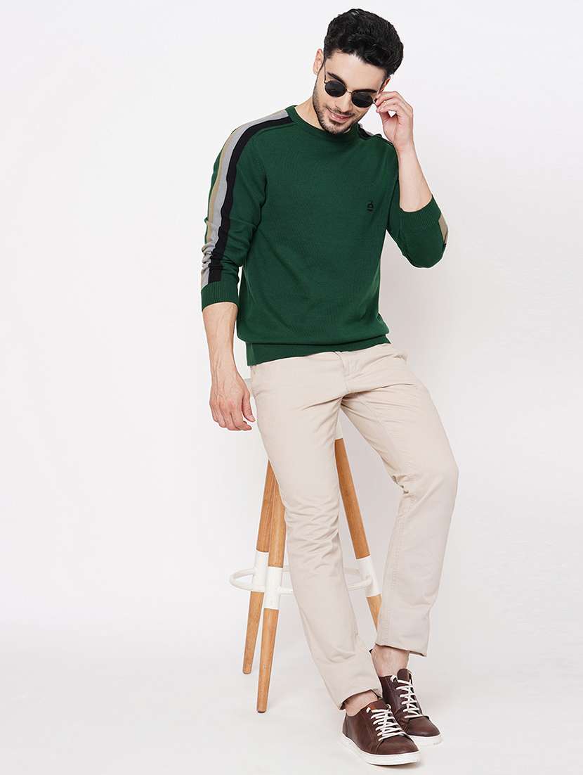 bottle green cotton plain pullover - 21000424 - Standard Image - 3