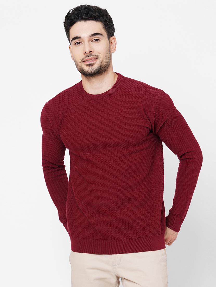 maroon cotton plain self design pullover - 21000425 - Zoom Image - 0