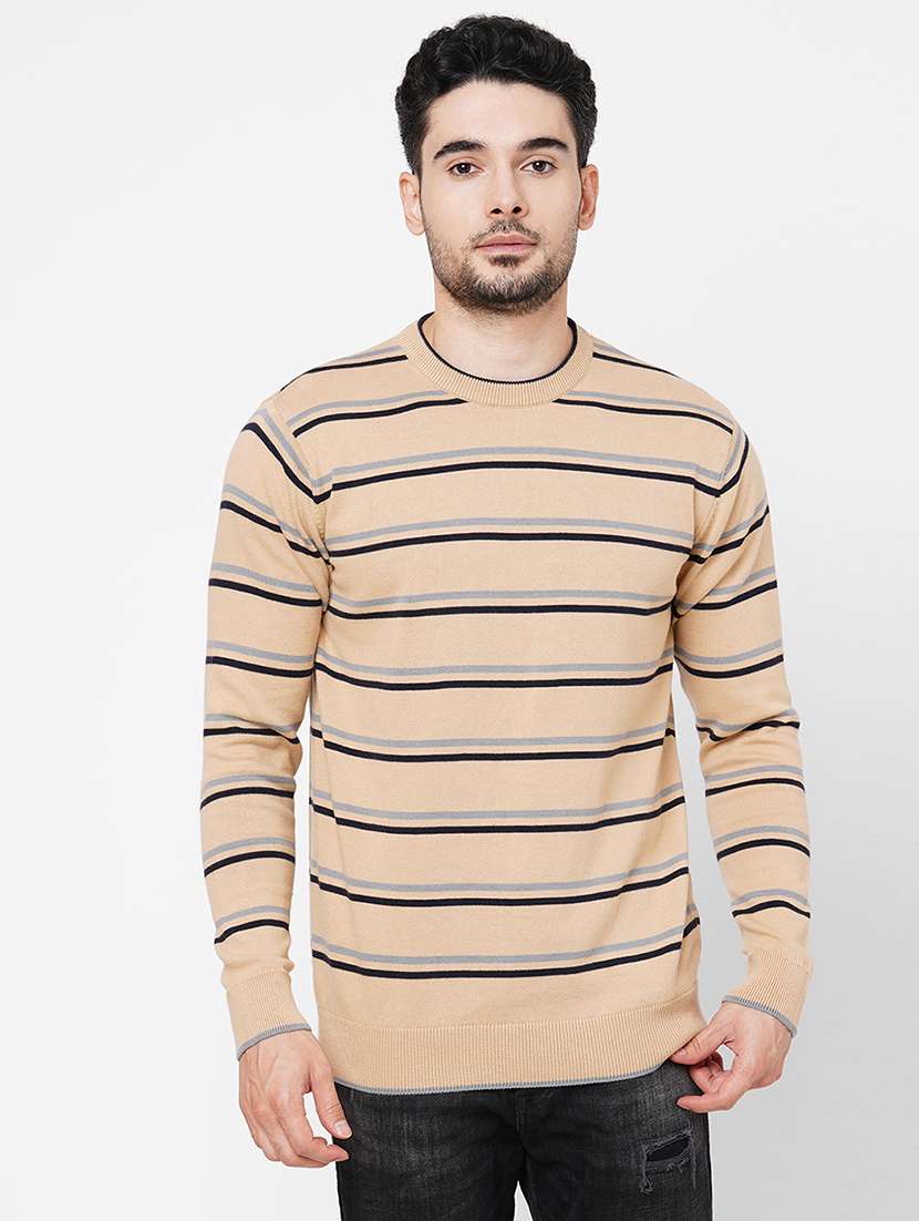 beige cotton striped pullover
