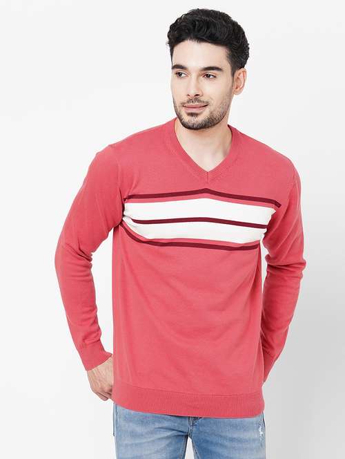 peach cotton striped pullover - 21000435 -  Standard Image - 0
