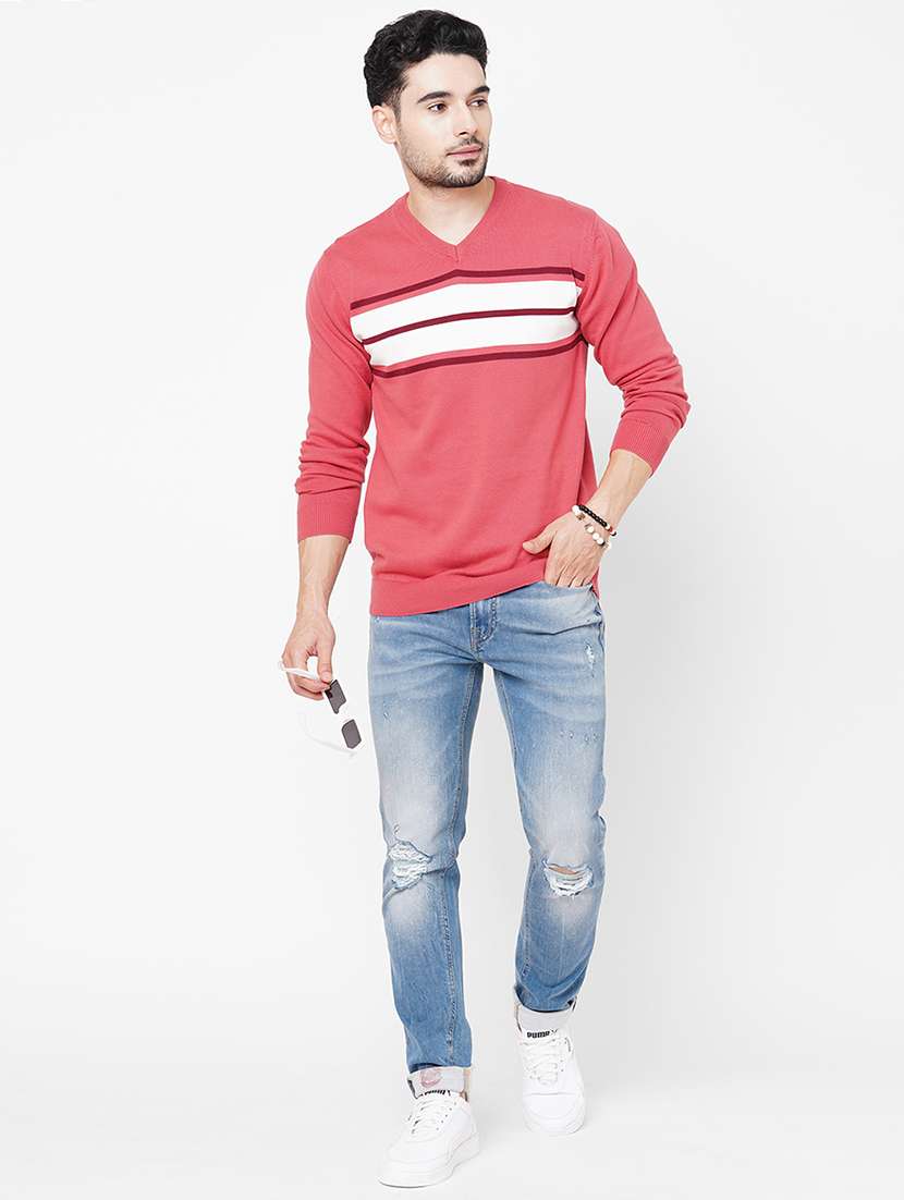 peach cotton striped pullover - 21000435 -  Standard Image - 3
