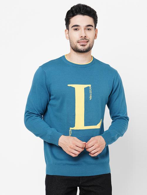 blue cotton typographic pullover - 21000436 - Standard Image - 0