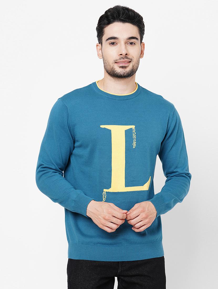 blue cotton typographic pullover - 21000436 - Zoom Image - 0