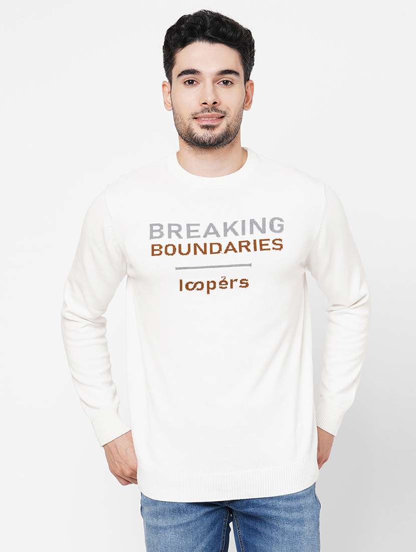 white cotton typography pullover - 21000437 - Zoom Image - 0
