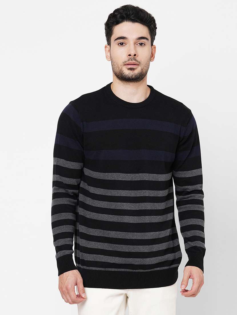 black cotton striped pullover