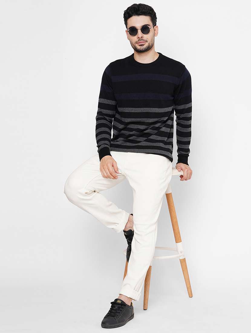 black cotton striped pullover - 21000440 -  Standard Image - 3