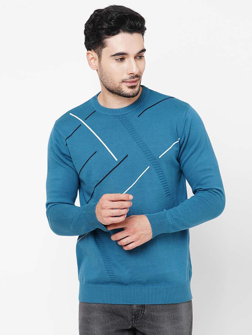 blue cotton self design pullover - 21000441 -  Zoom Image - 0