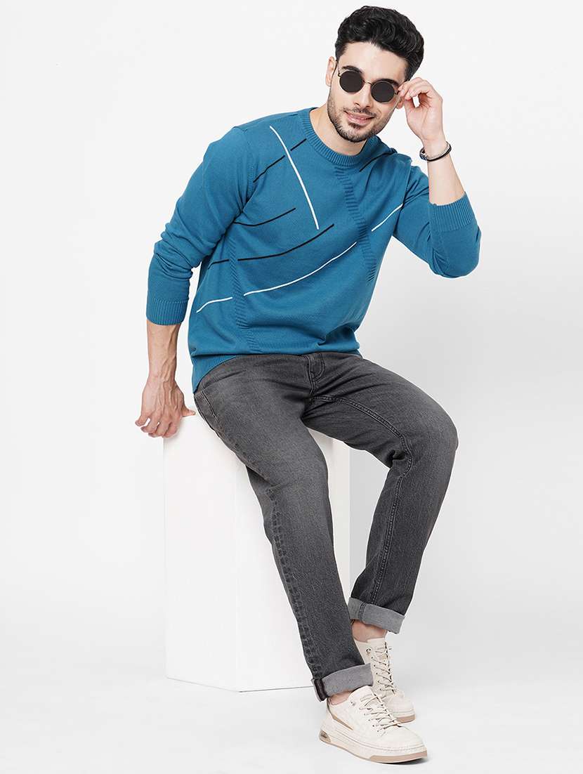 blue cotton self design pullover - 21000441 -  Standard Image - 3