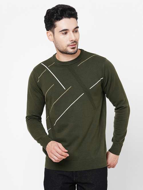 olive cotton self design pullover - 21000442 -  Standard Image - 0