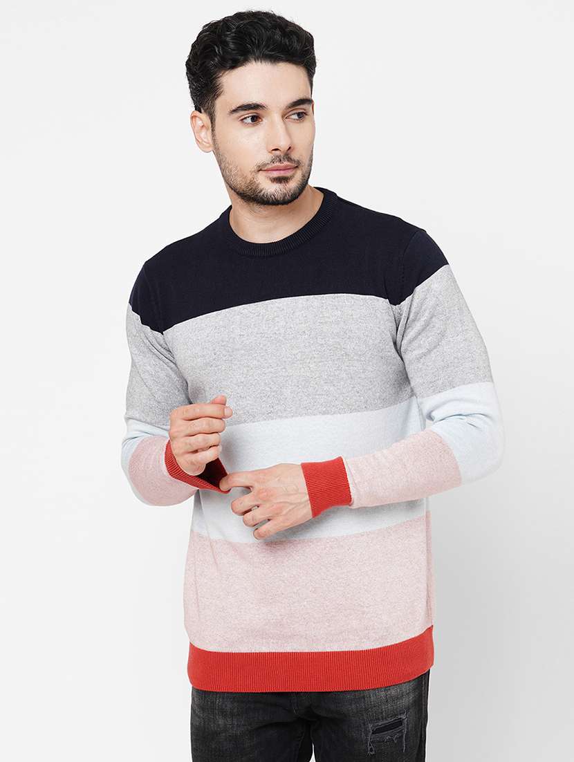 multicolored cotton striped pullover