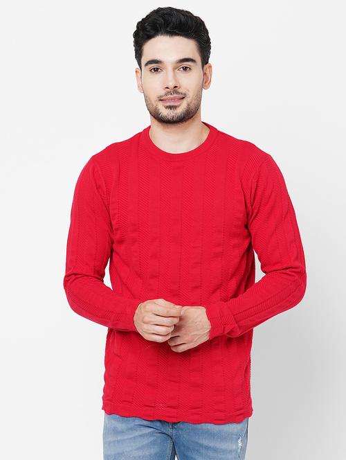 red cotton plain self design pullover - 21000444 - Standard Image - 0