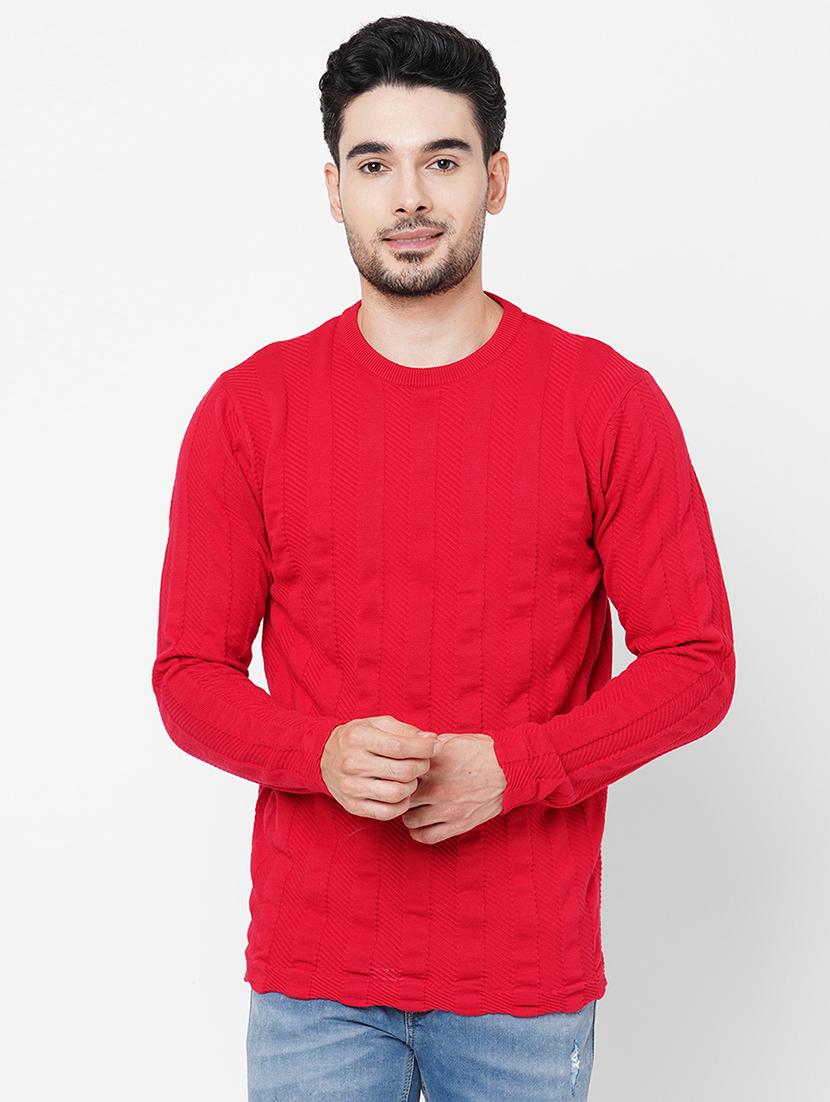red cotton plain self design pullover - 21000444 - Zoom Image - 0