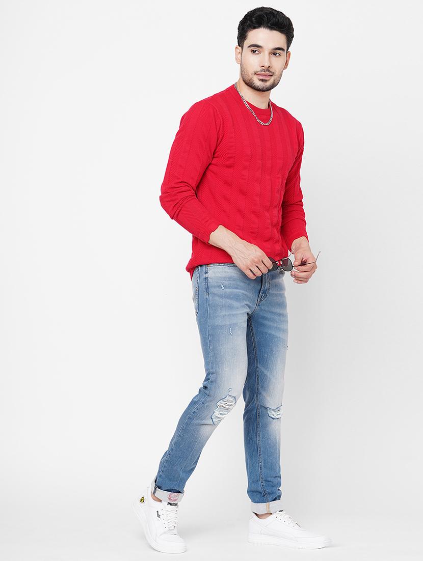 red cotton plain self design pullover - 21000444 - Standard Image - 3