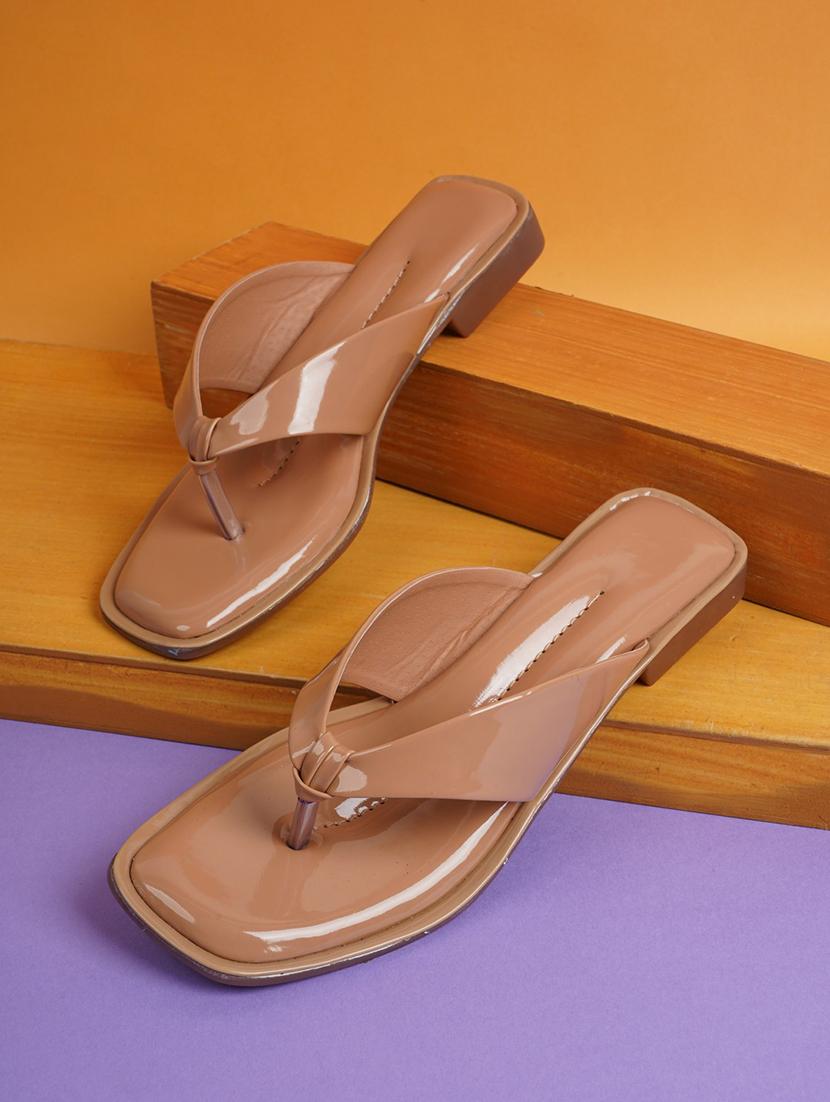 tan patent leather slip on sandals - 21000717 - Zoom Image - 0