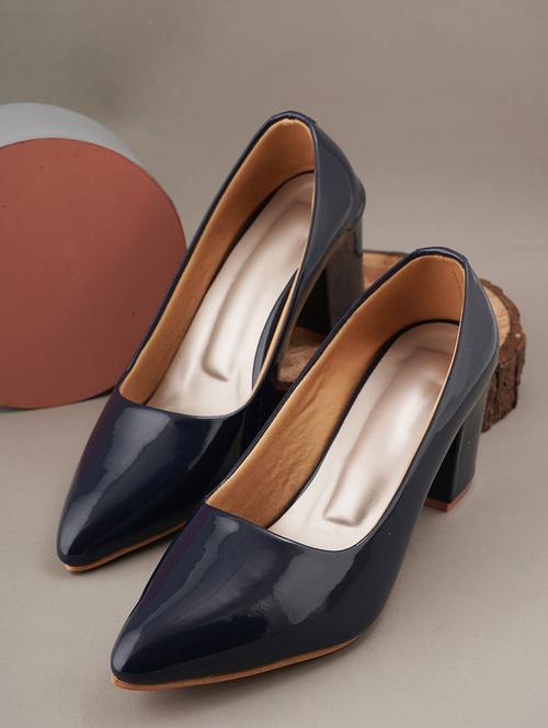 navy synthetic slip on pumps - 21000720 - Standard Image - 0
