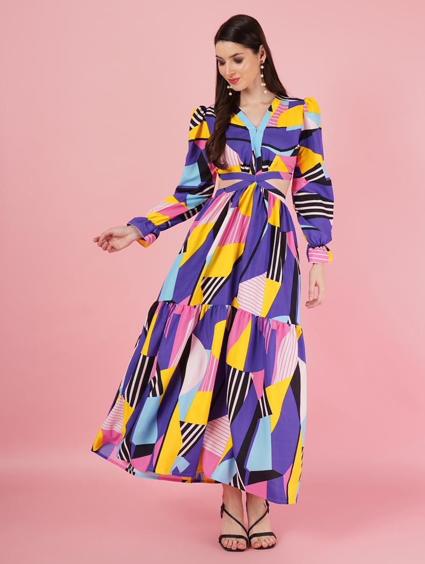 multi coloured printed detailed maxi dress - 21001027 - Zoom Image - 0